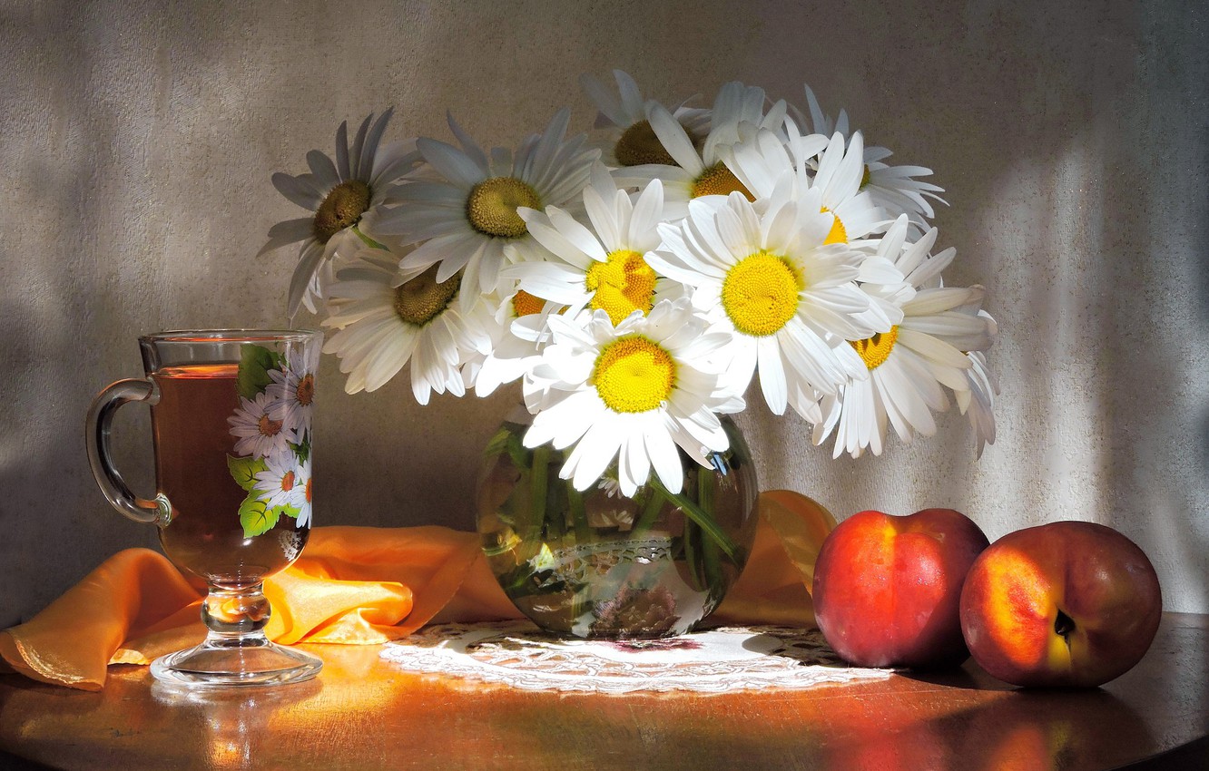 Wallpaper Flowers Photo Tea Glass Chamomile Morning Fruit
