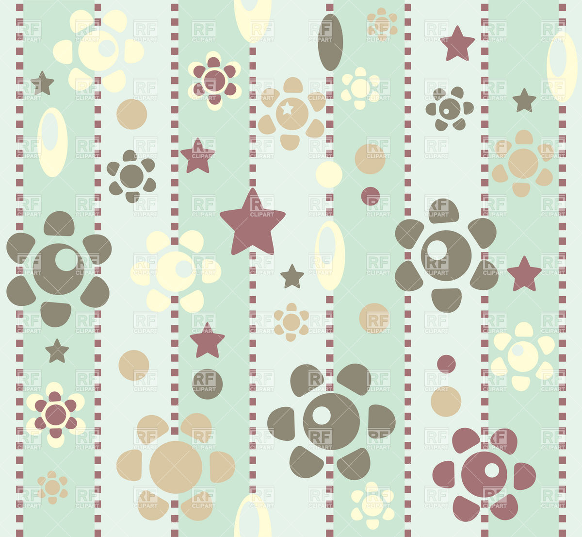 Retro Childish Pale Wallpaper With Flowers And Stars Vector Image