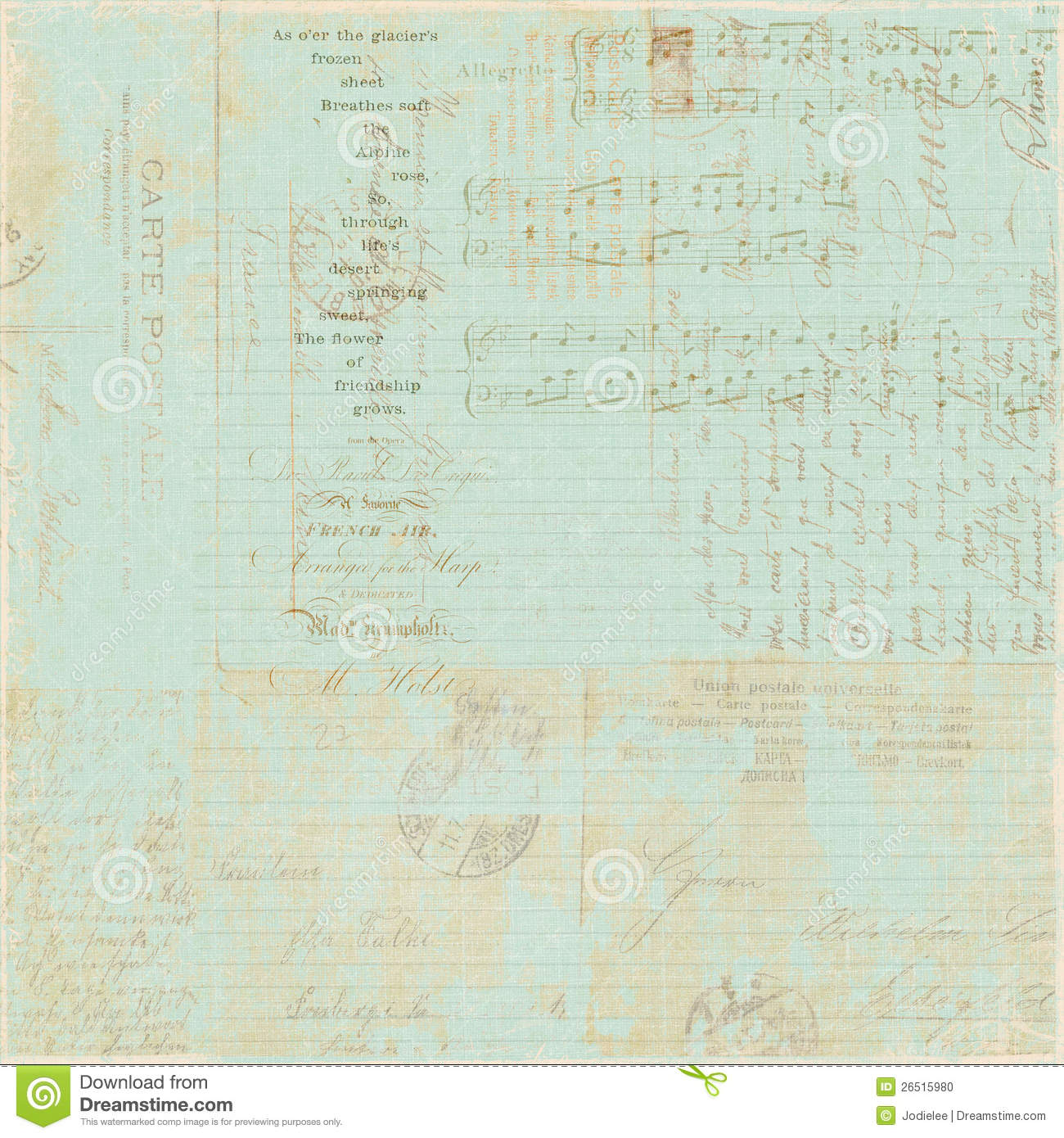 And Shabby Old Faded French Letter Script Collage Background