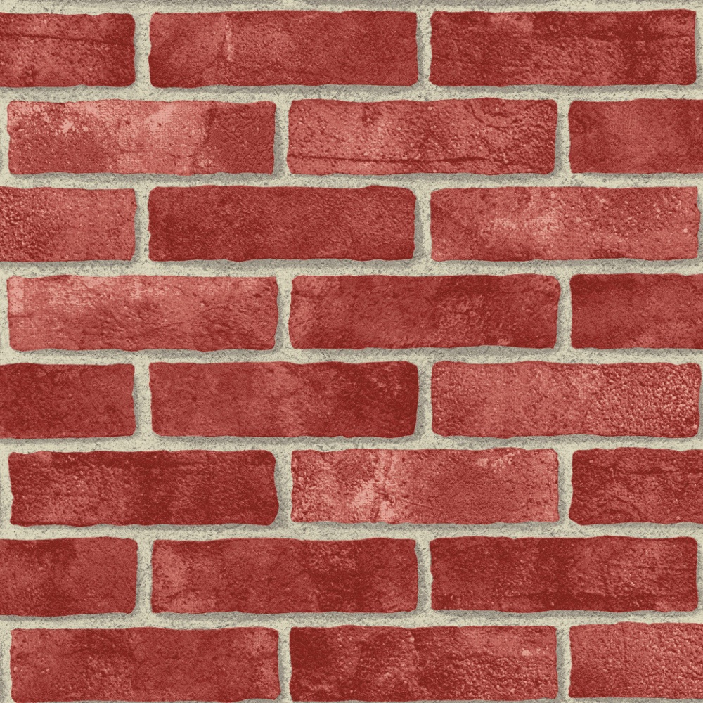 Red Brick Wall Pattern Faux Stone Effect Motif Mural Wallpaper