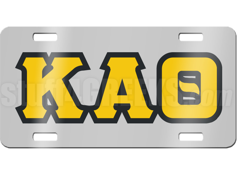 Kappa Alpha Theta License Plate with Black and Gold Letters on Silver