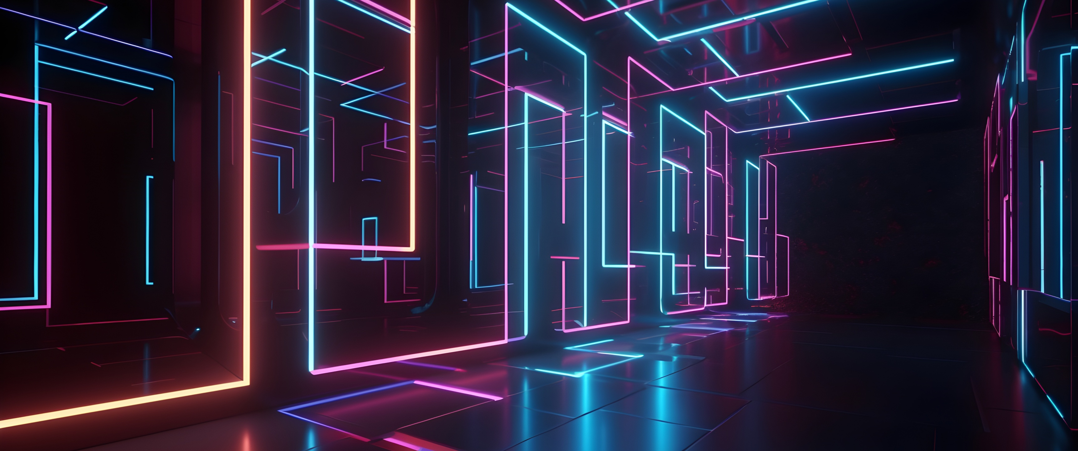Neon Lights Wallpaper 4k Hallway Reflection Trendy 5k