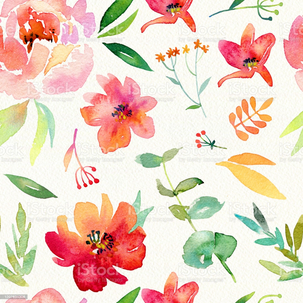 Bright Pink And Yellow Girly Watercolor Flowers Wallpaper