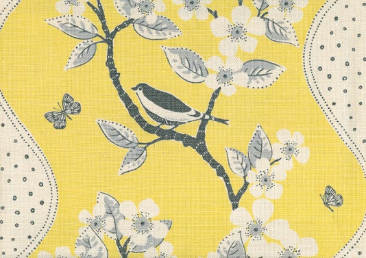 Song Bird Linen Fabric Climbing Floral With Birds A Zig Zag Polka