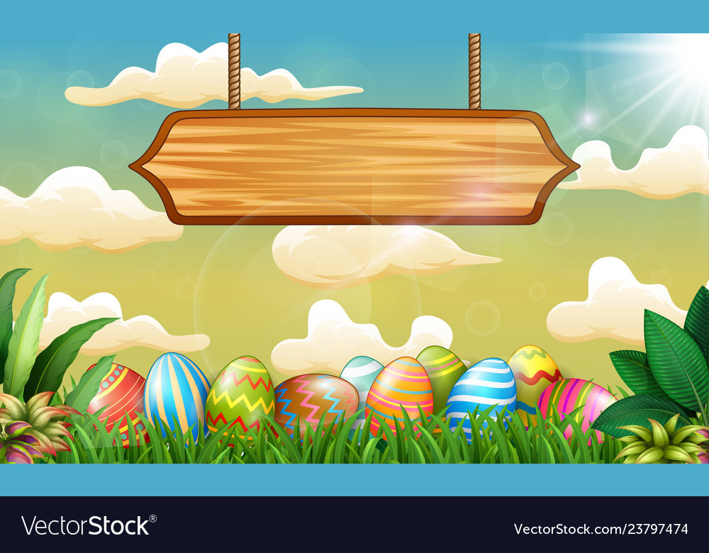 Easter Background With Colorful Eggs And Blank Sig