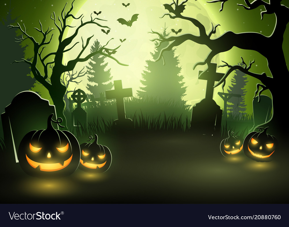 Halloween Background With Scary Pumpkins Vector Image