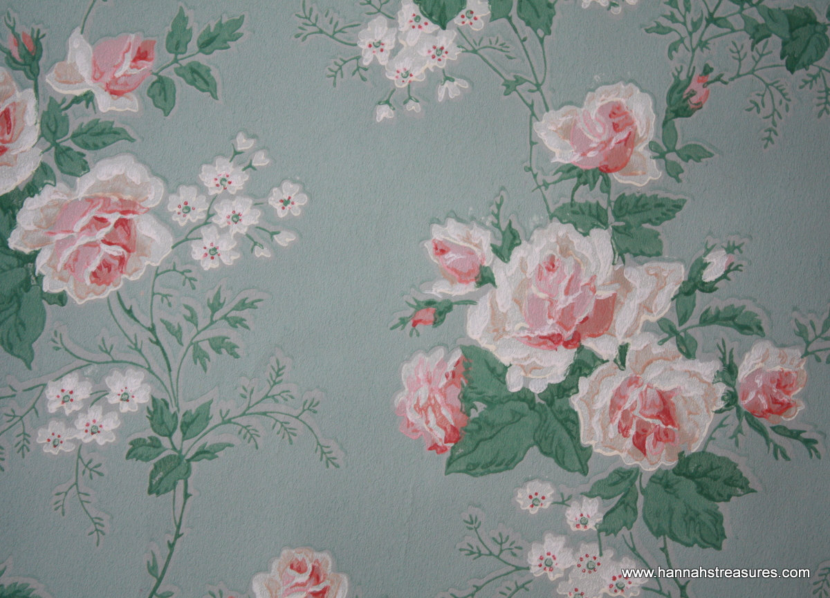 S Vintage Wallpaper Beautiful Pink Roses By Hannahstreasures