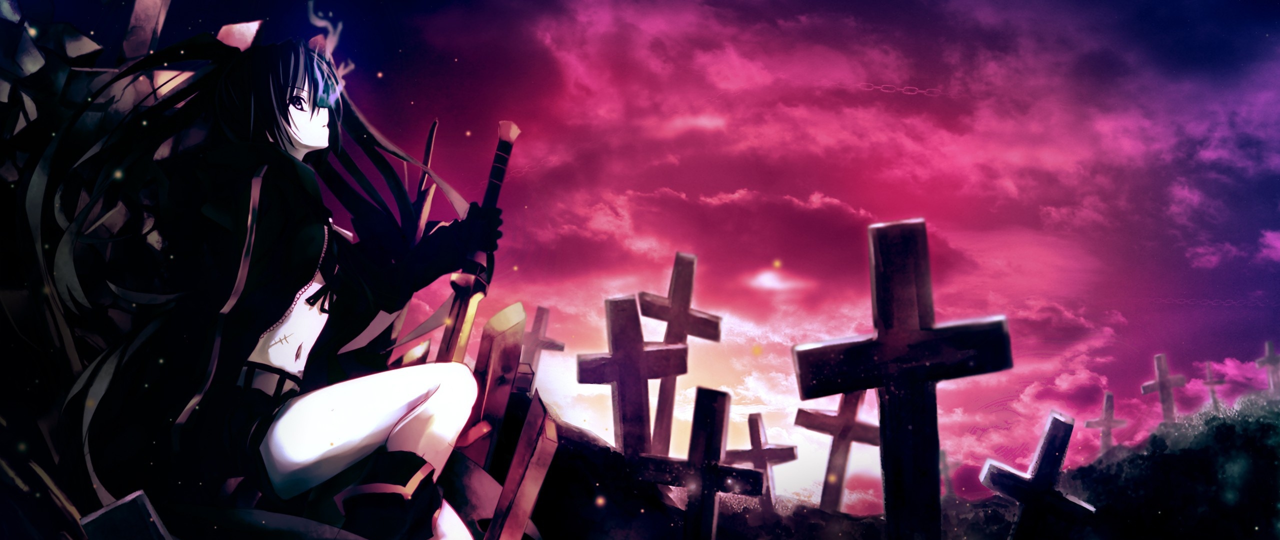 Anime Girl Thoughtful Sword Cemetery Darkness Wallpaper