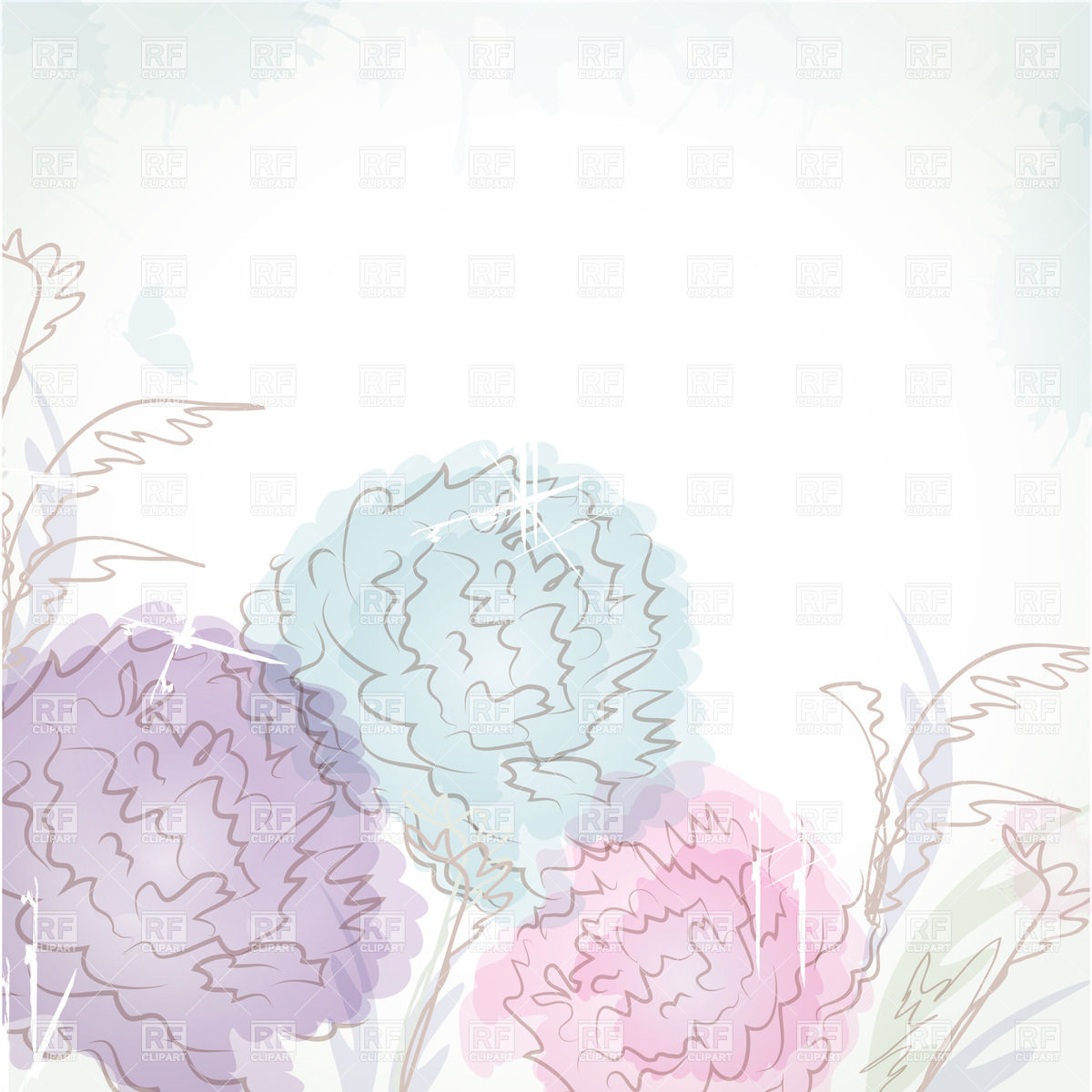 Three Pastel Colored Flowers And Place For Text Plants