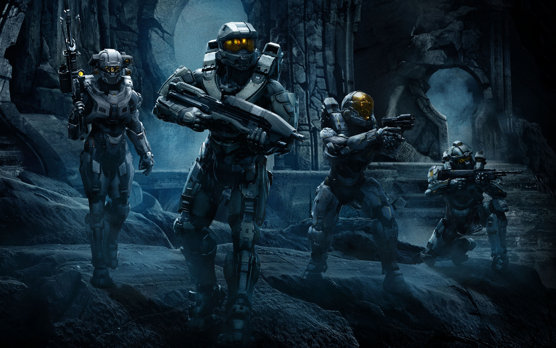 Halo Team Holding Guns Wallpaper
