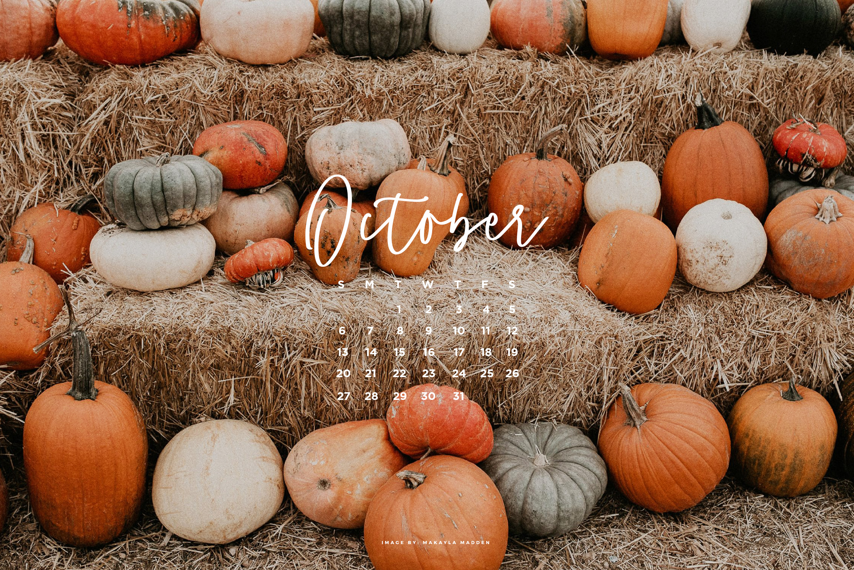 October Fall Desktop Wallpaper: Pumpkins on Hay Bales