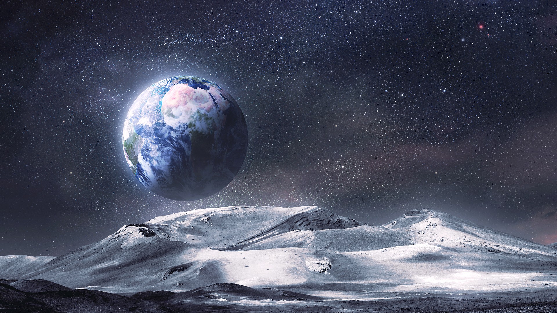 Alien Landscape Pla Stars Earth Moon Wallpaper
