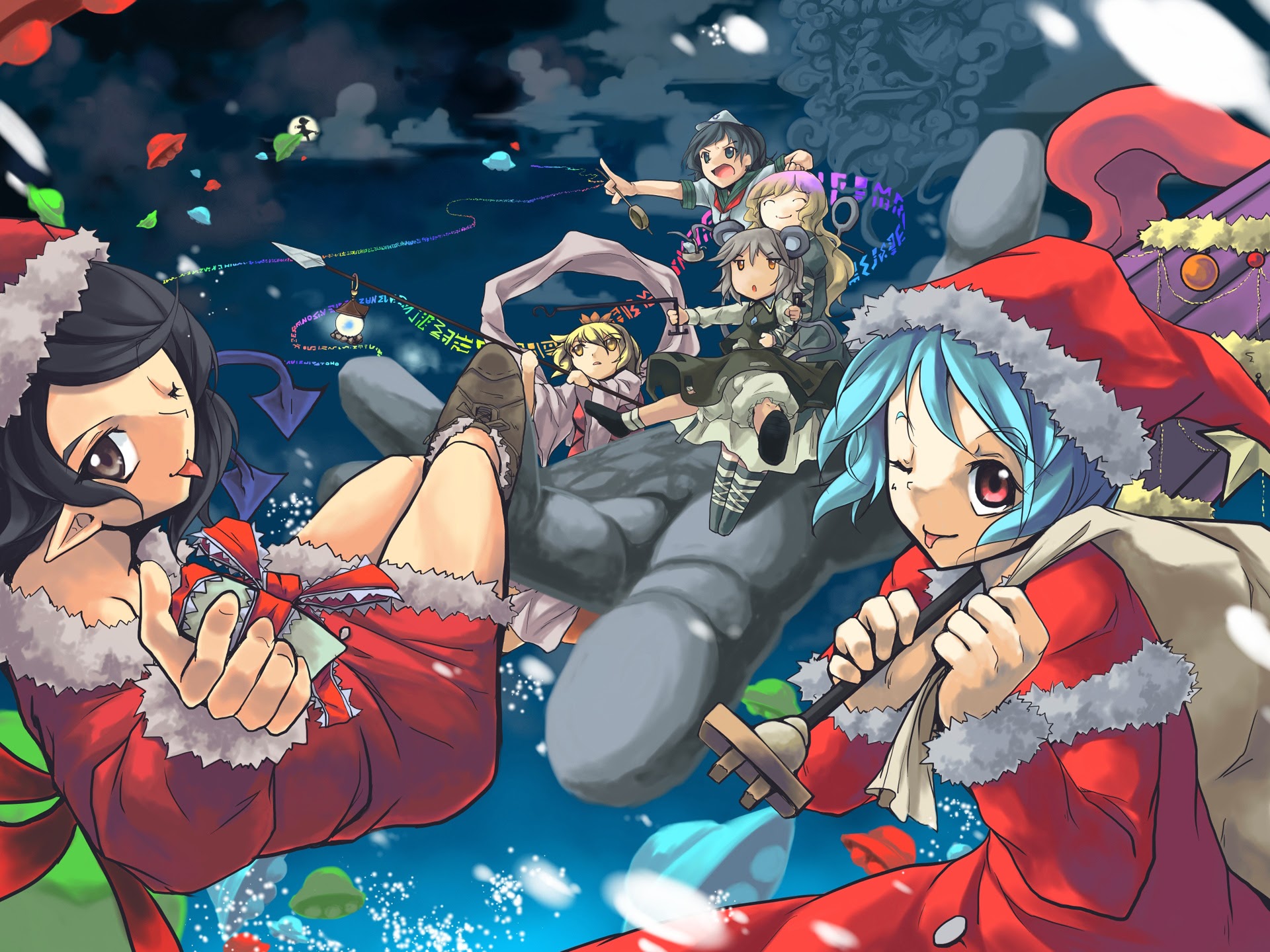 Cute Santa Girls Christmas Touhou Anime HD Wallpaper A956