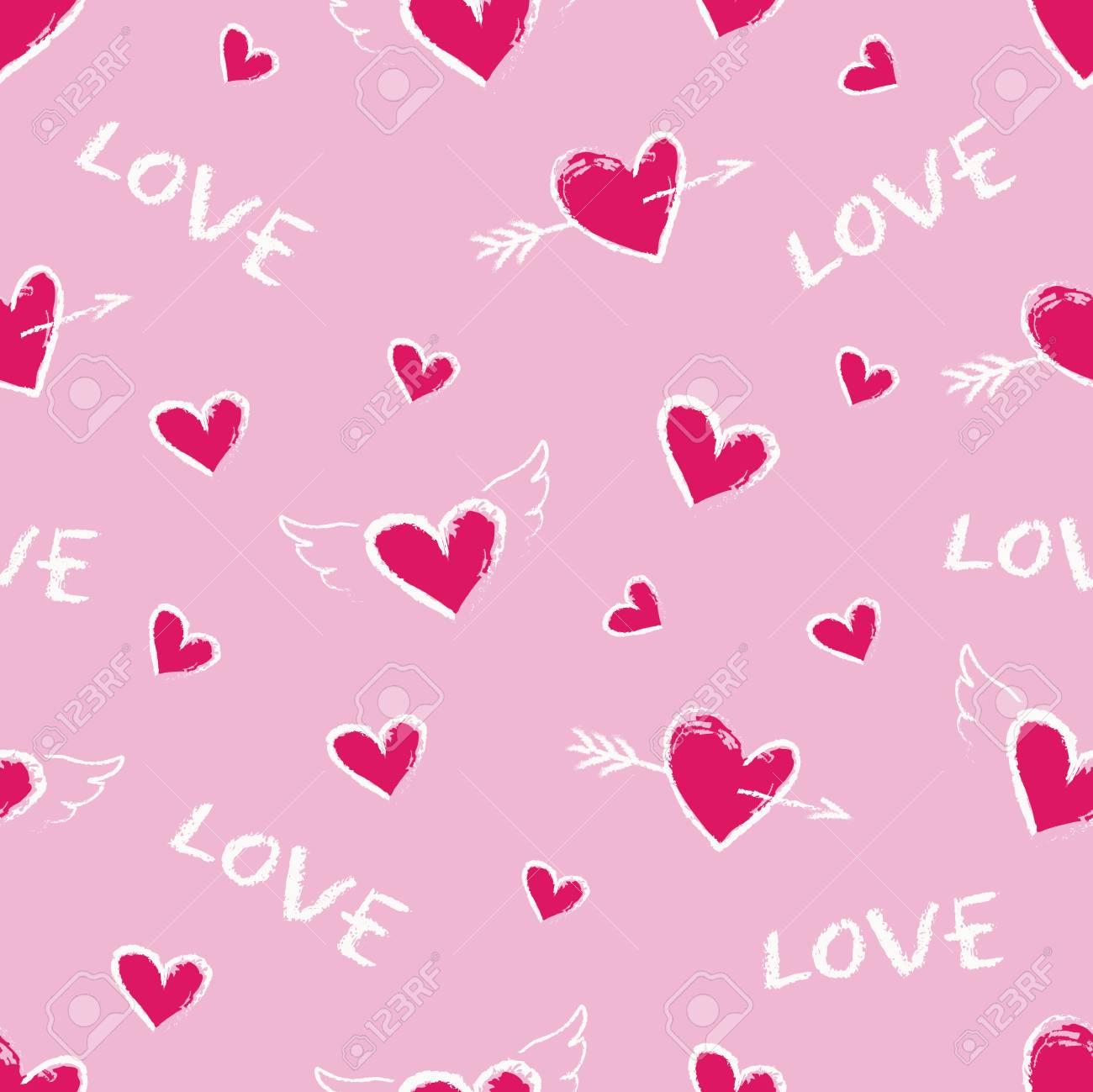 Happy Valentine Day Seamless Pattern Vector Cute Hand Drawn Red
