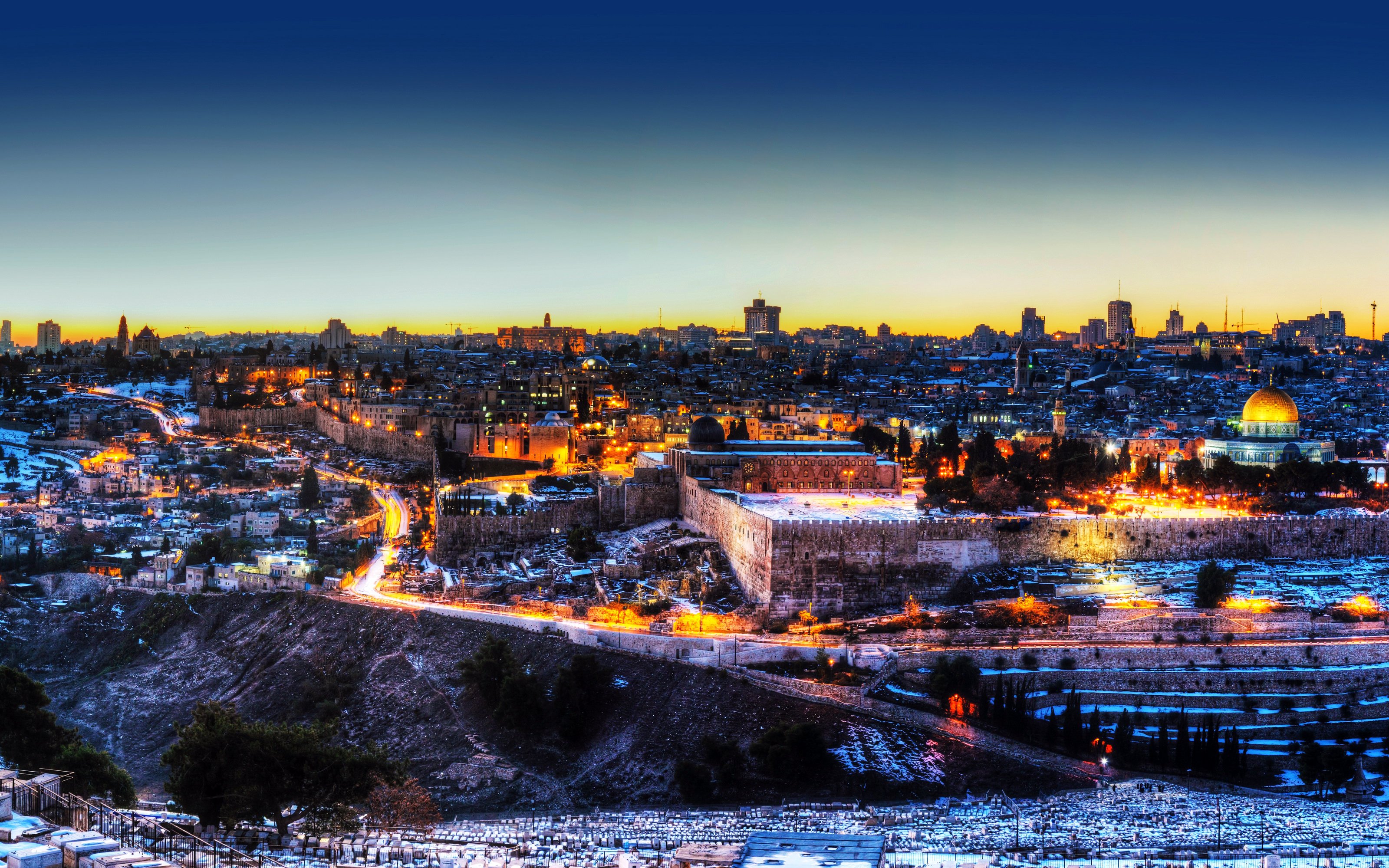 Israel Houses Temples Night Jerusalem Cities Wallpaper