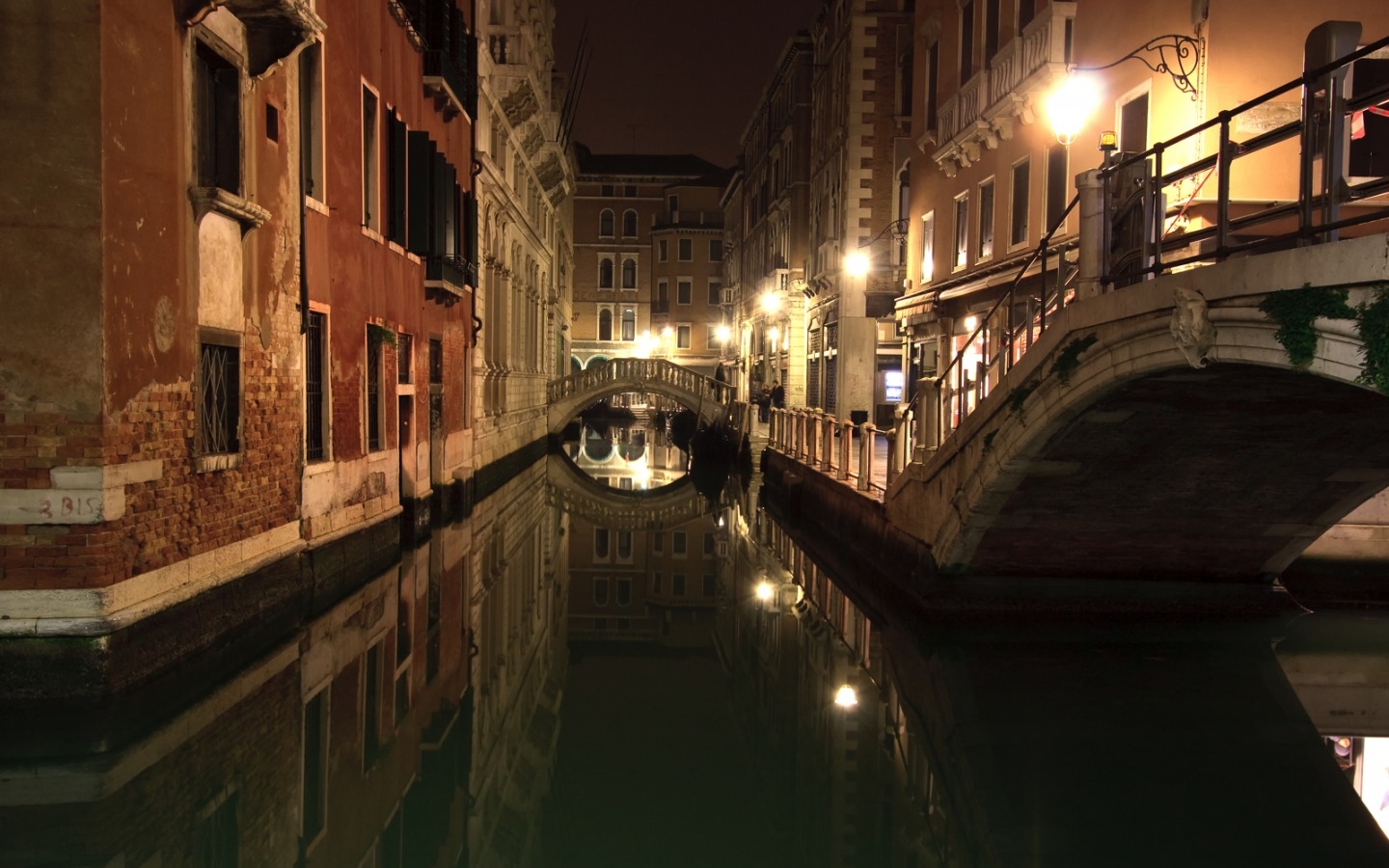 Wallpaper Venice Italy Canal Night Bridge Lights Houses