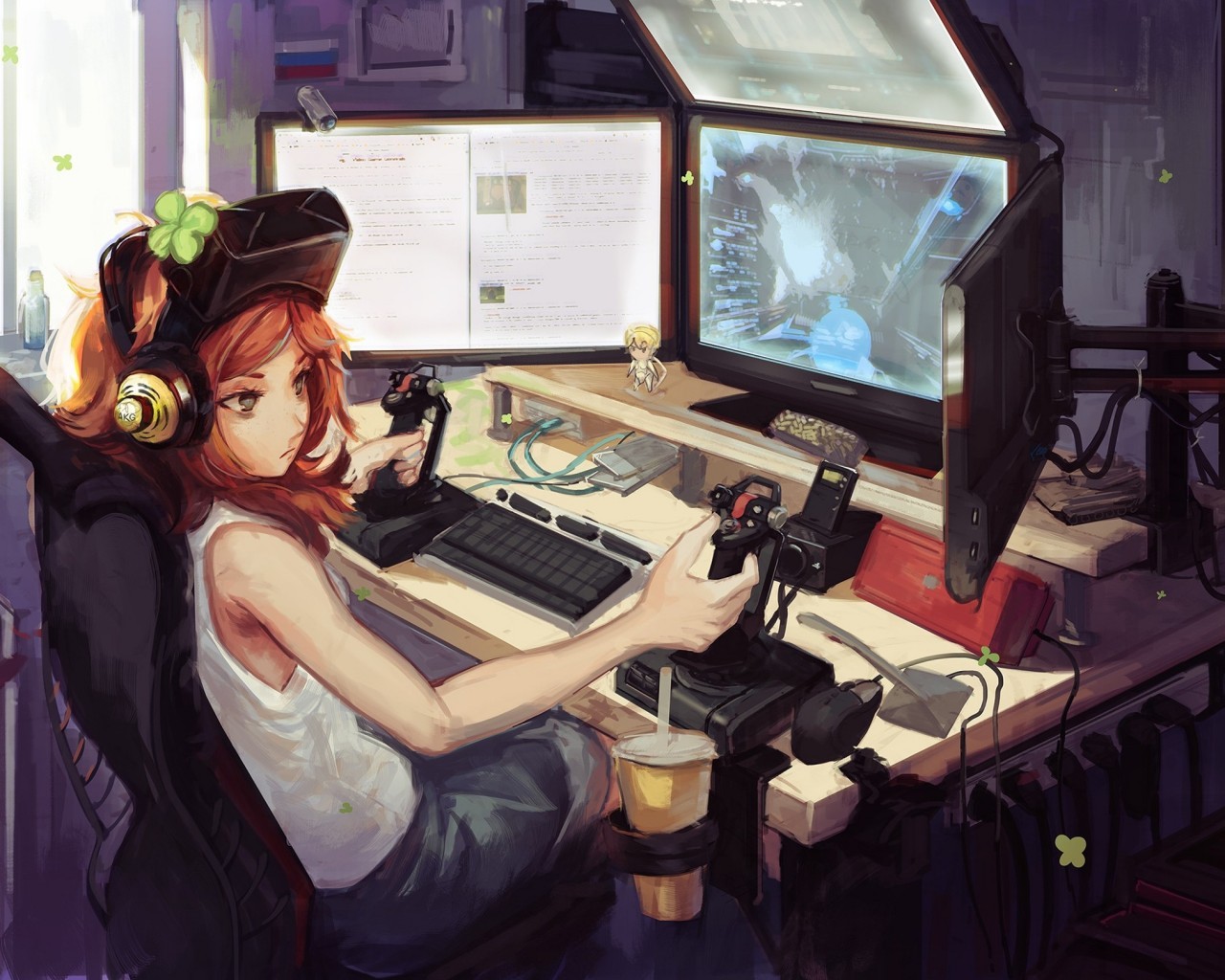 Anime Gamer Girl Room Gaming Setup Headphones Girls