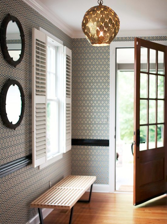 Chic Wallpaper Simple Bench Stacked Mirrors Design By Heather