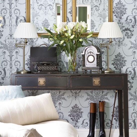 Pale Blue Wallpaper Feature Wall Walls Decorating Ideas