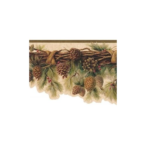 Sculpted Rustic Lodge Pinecone Swag Wallpaper Border Home