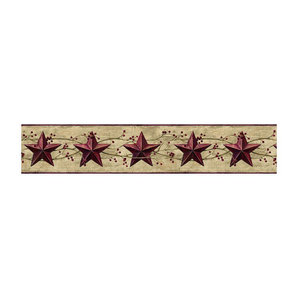 Jl1094b Berries Country Tin Dark Red Stars Wallpaper Border York