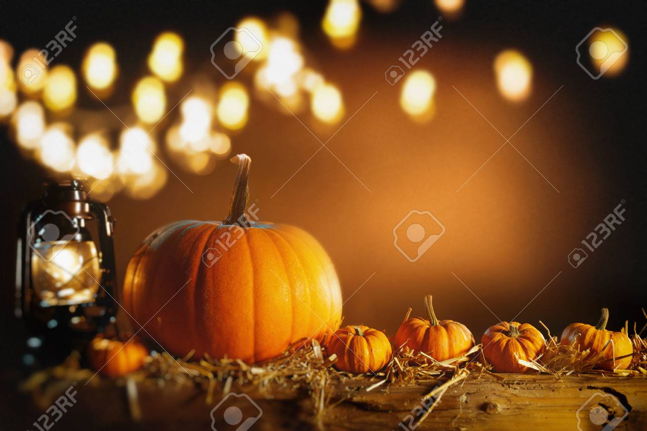 Halloween Or Thanksgiving Background With Fresh Fall Pumpkins