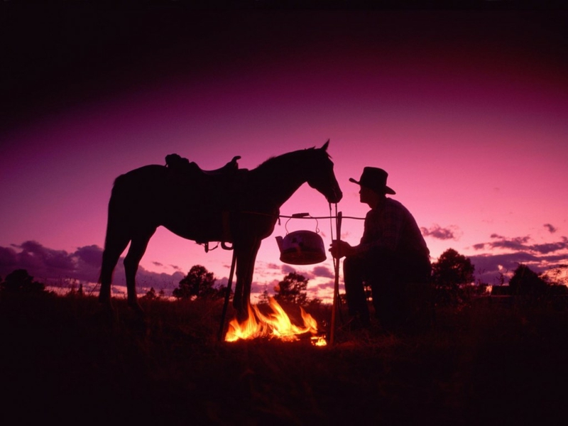 Campfire Cowboy Wild West Evening Abstract Photography HD Desktop