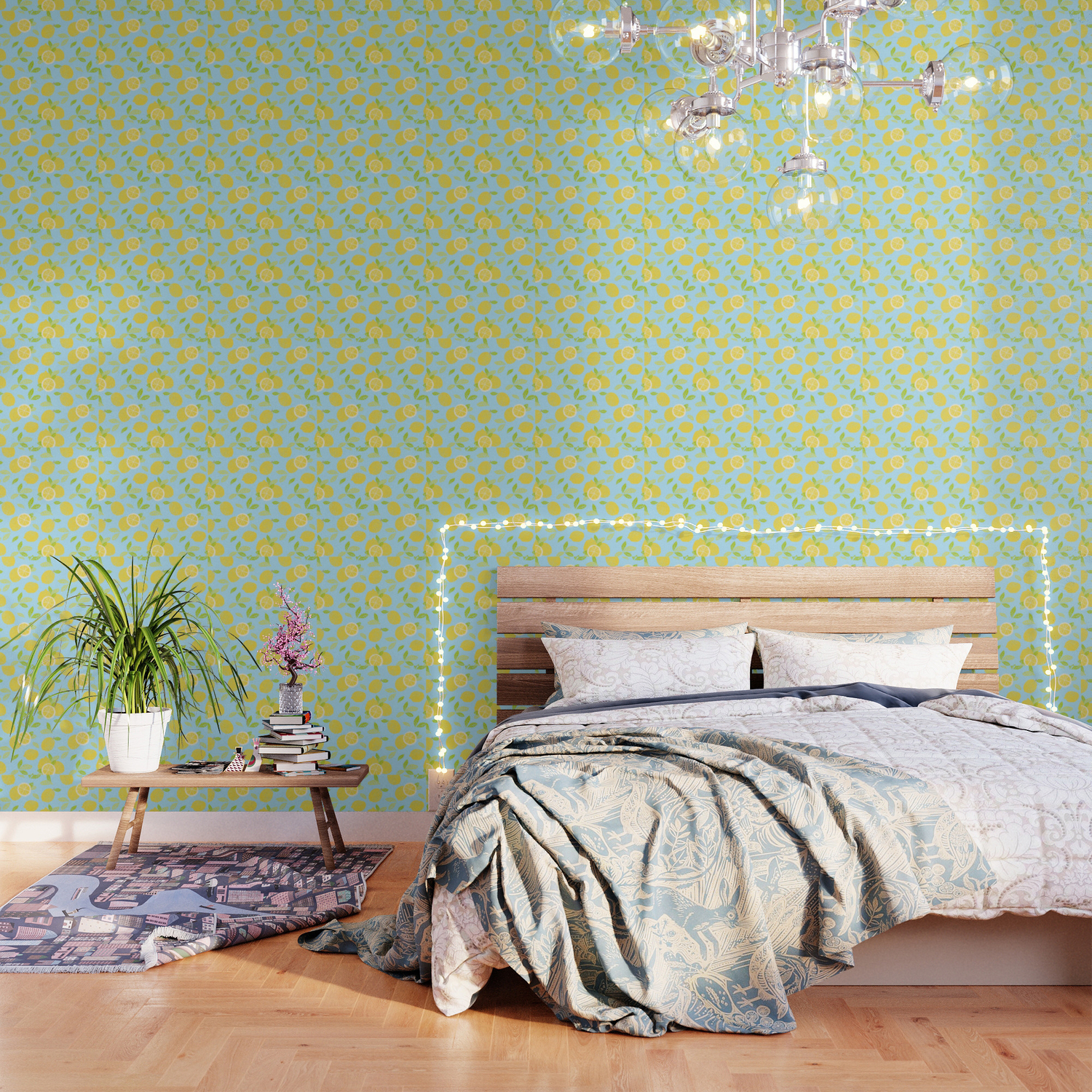 Bright And Sunny Stamped Lemon Citrus Pattern Wallpaper By