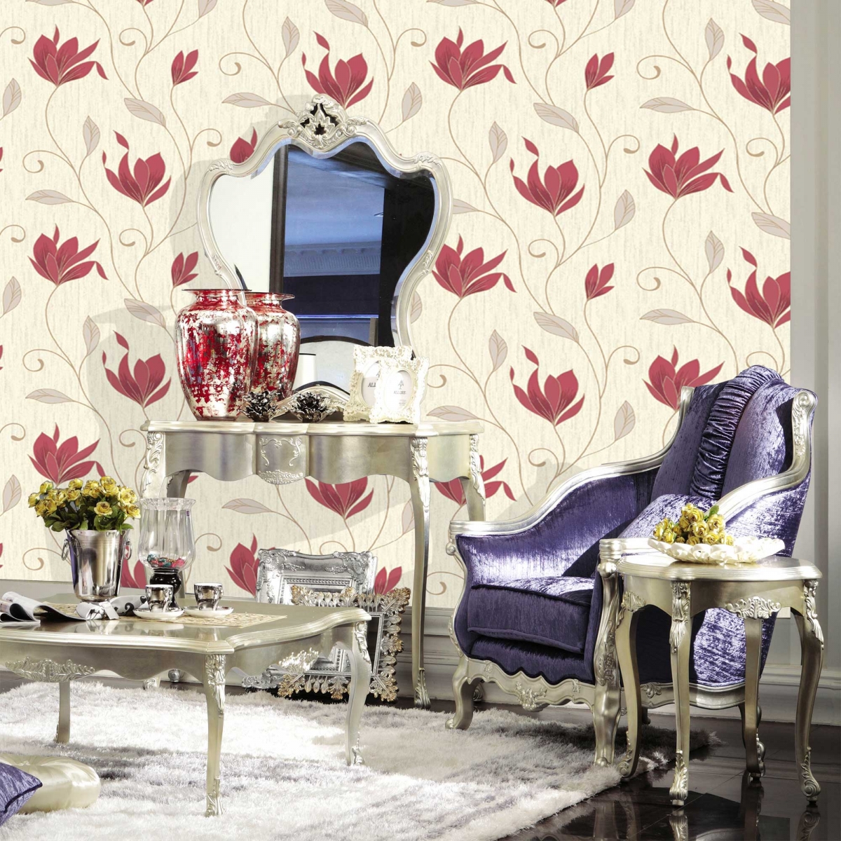 Home Shop By Style Floral Synergy Red And Cream Wallpaper