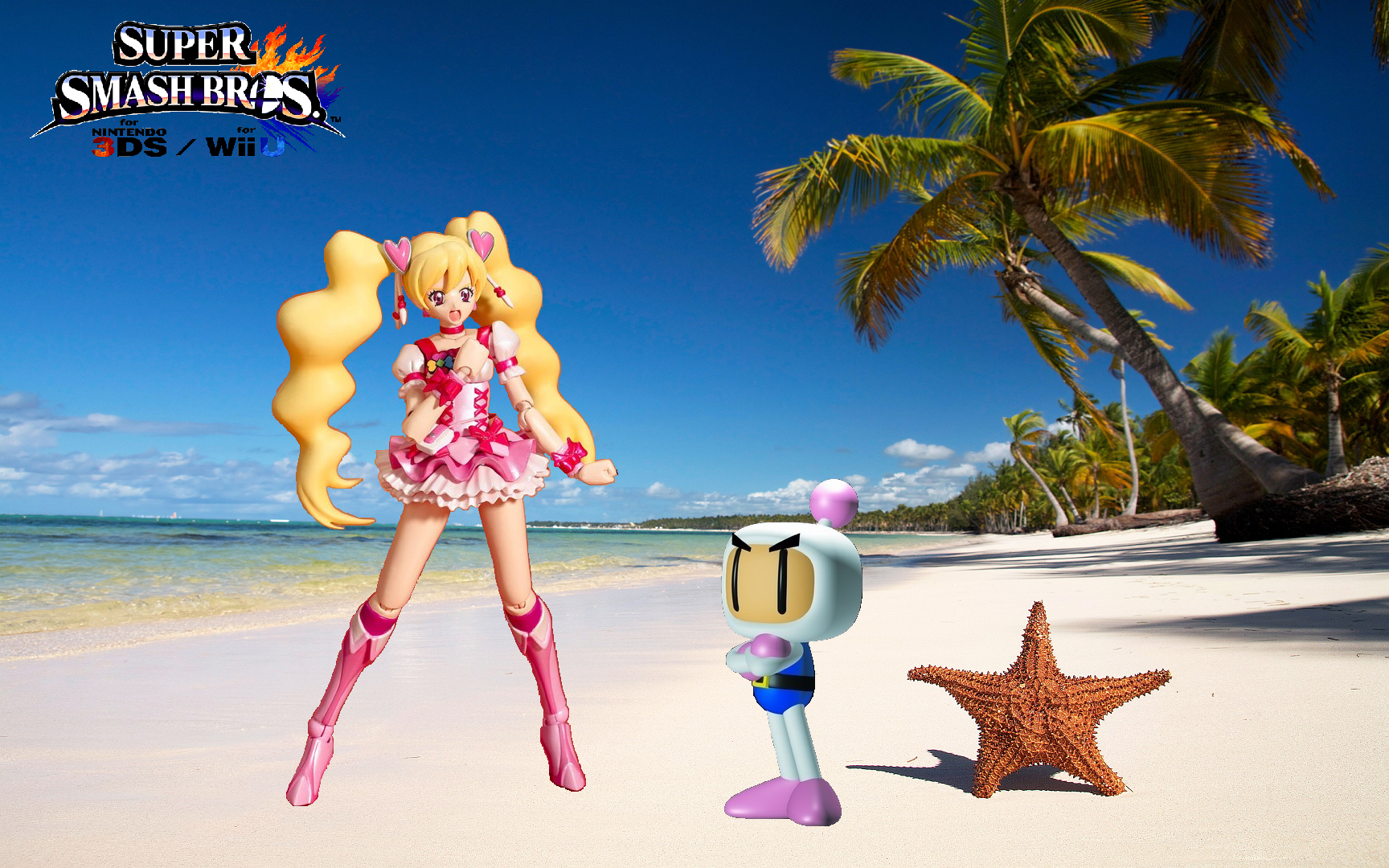 Cure Peach Vs Bomberman Custom Wallpaper Beach By Starwarriordecade On