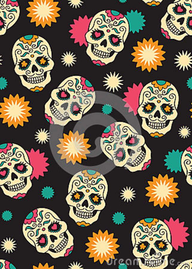 Mexican Sugar Skull Wallpaper Seamless With Skulls Stock Photo