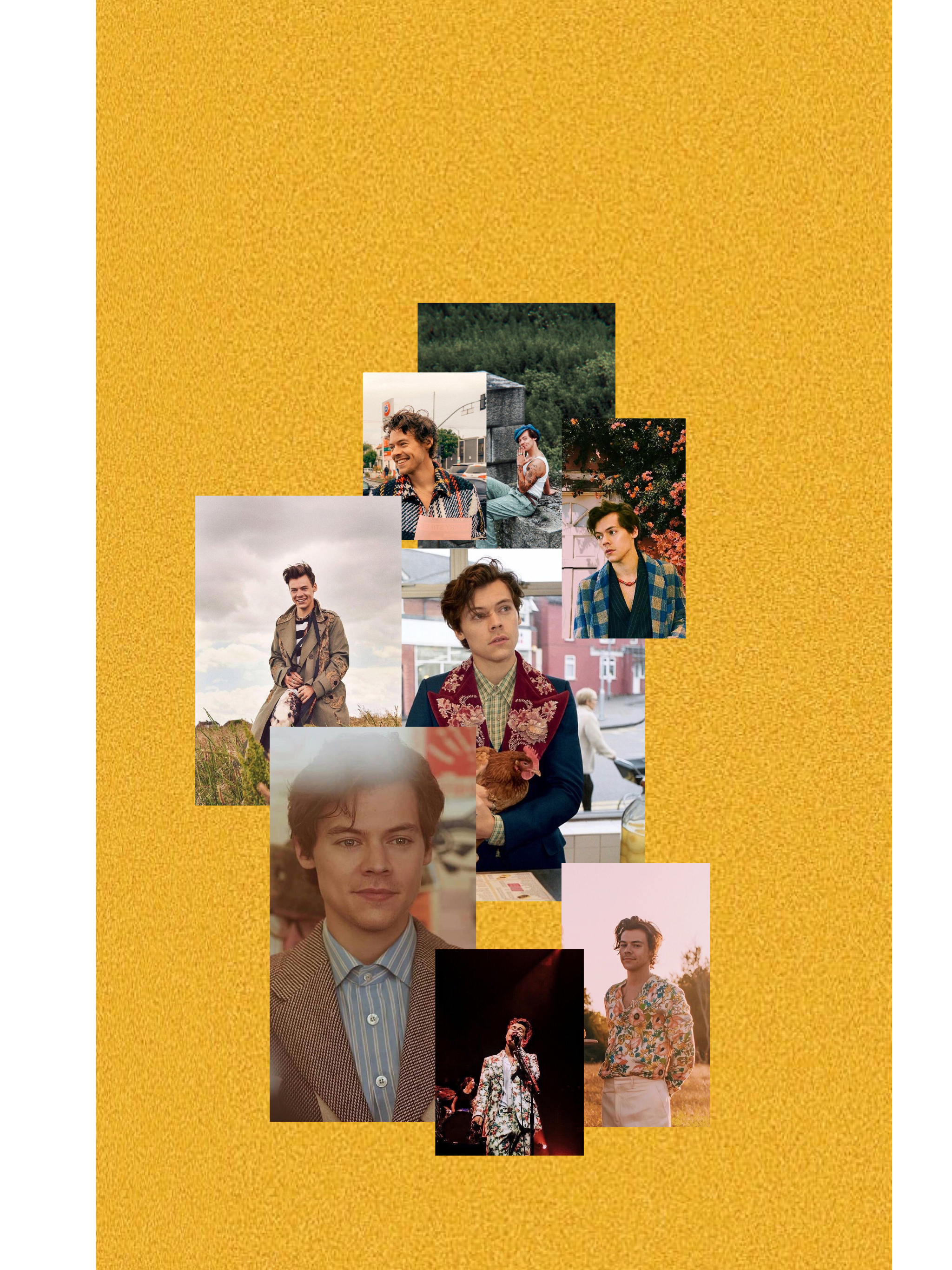 Harry Styles Vintage Collage Yellow Wallpaper Aesthetic