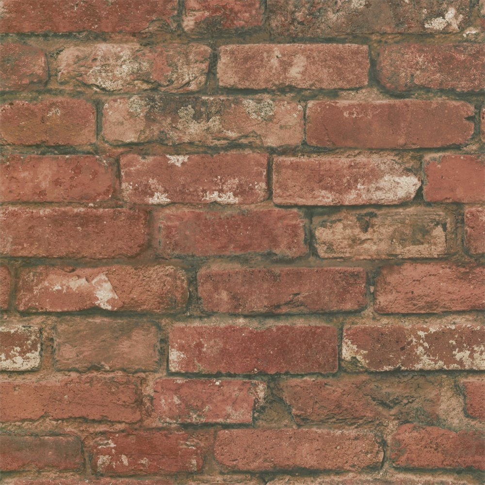 Brick Wallpaper Red Finish Flat Surface Spongeable Main Colour