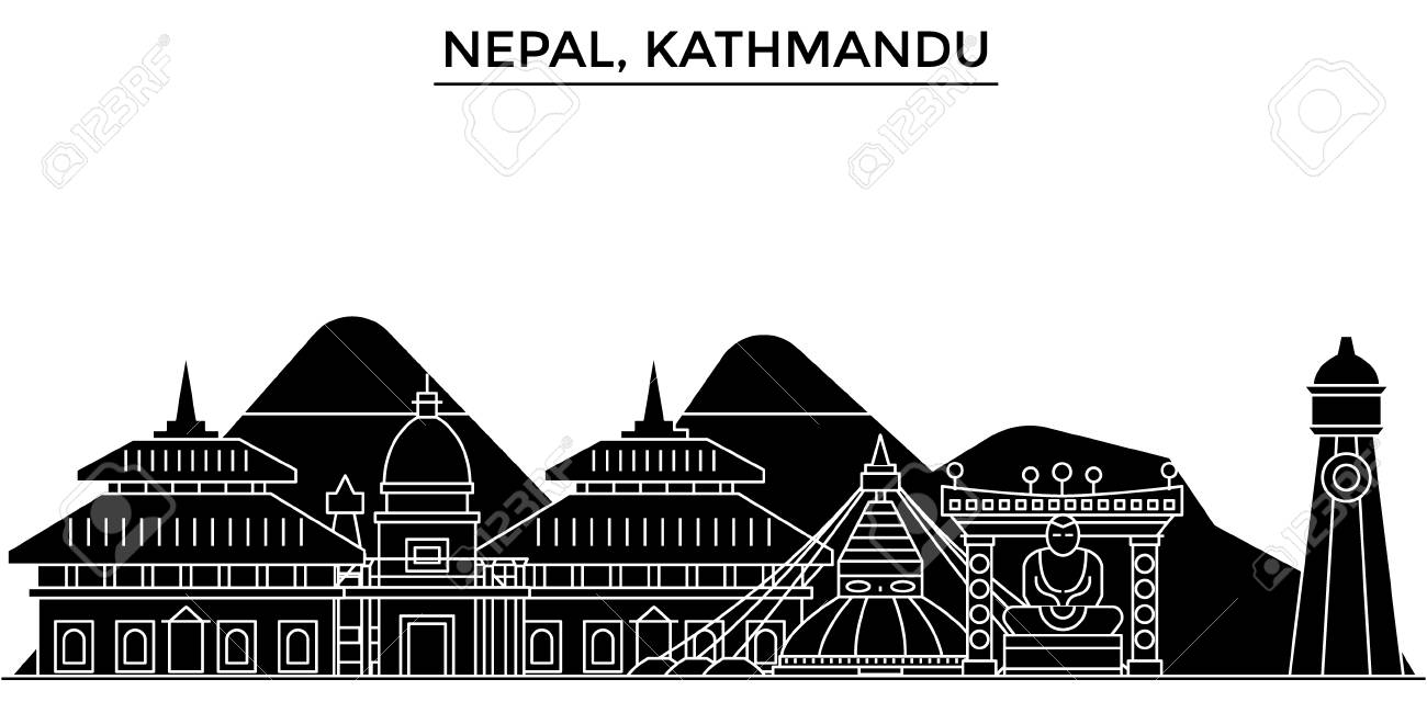 Nepal Kathmandu Architecture Vector City Skyline Black Cityscape