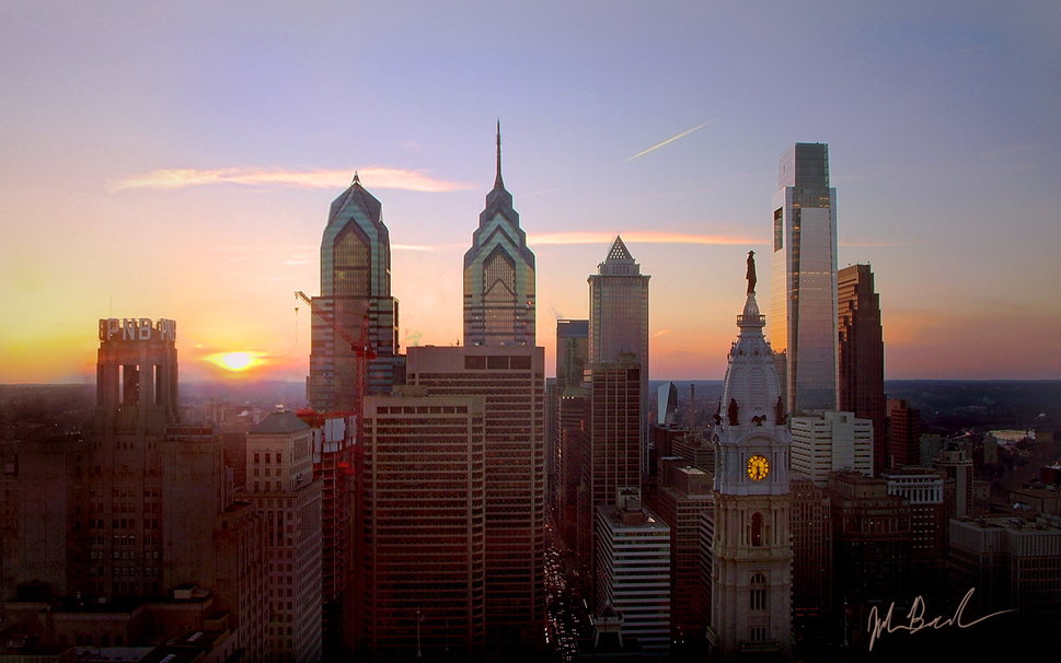 Philadelphia Skyline Sunset Wallpaper