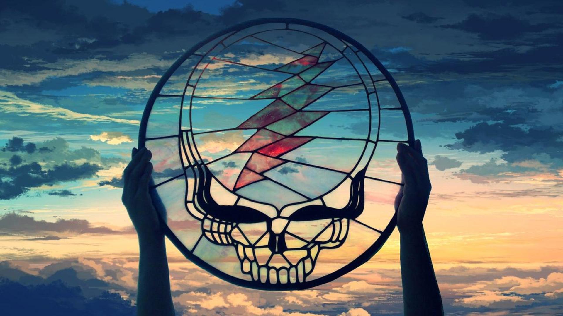 Grateful Dead Stained Glass Stealie Over Painted Sky