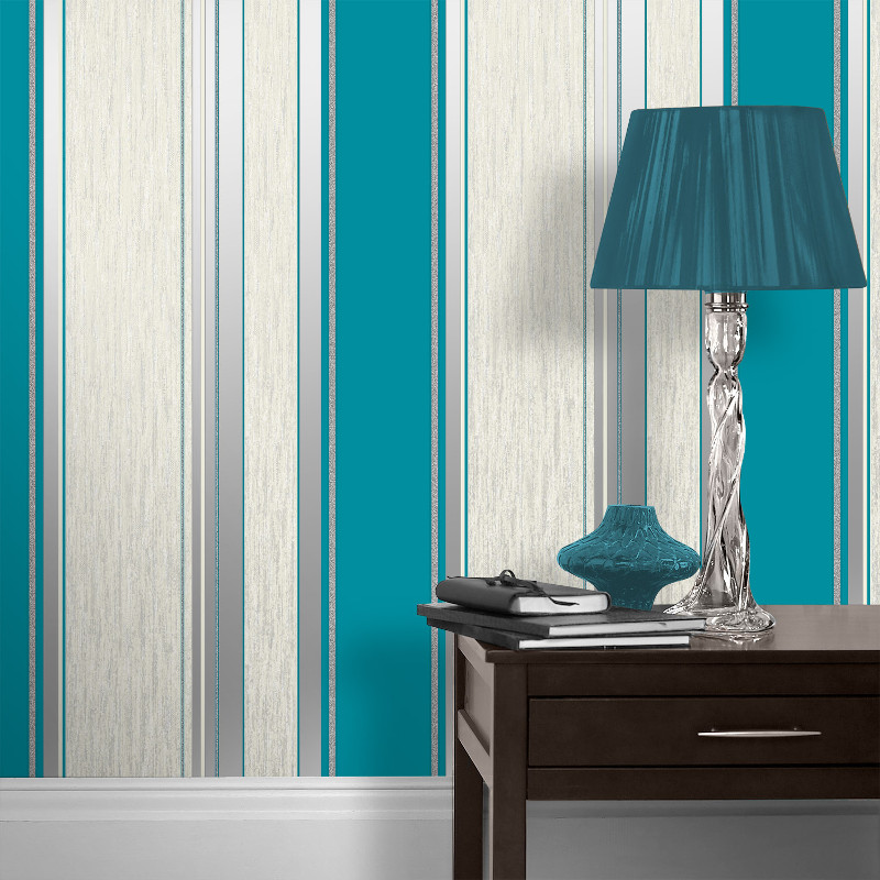 Vymura Synergy Glitter Stripe Wallpaper   Teal and Silver