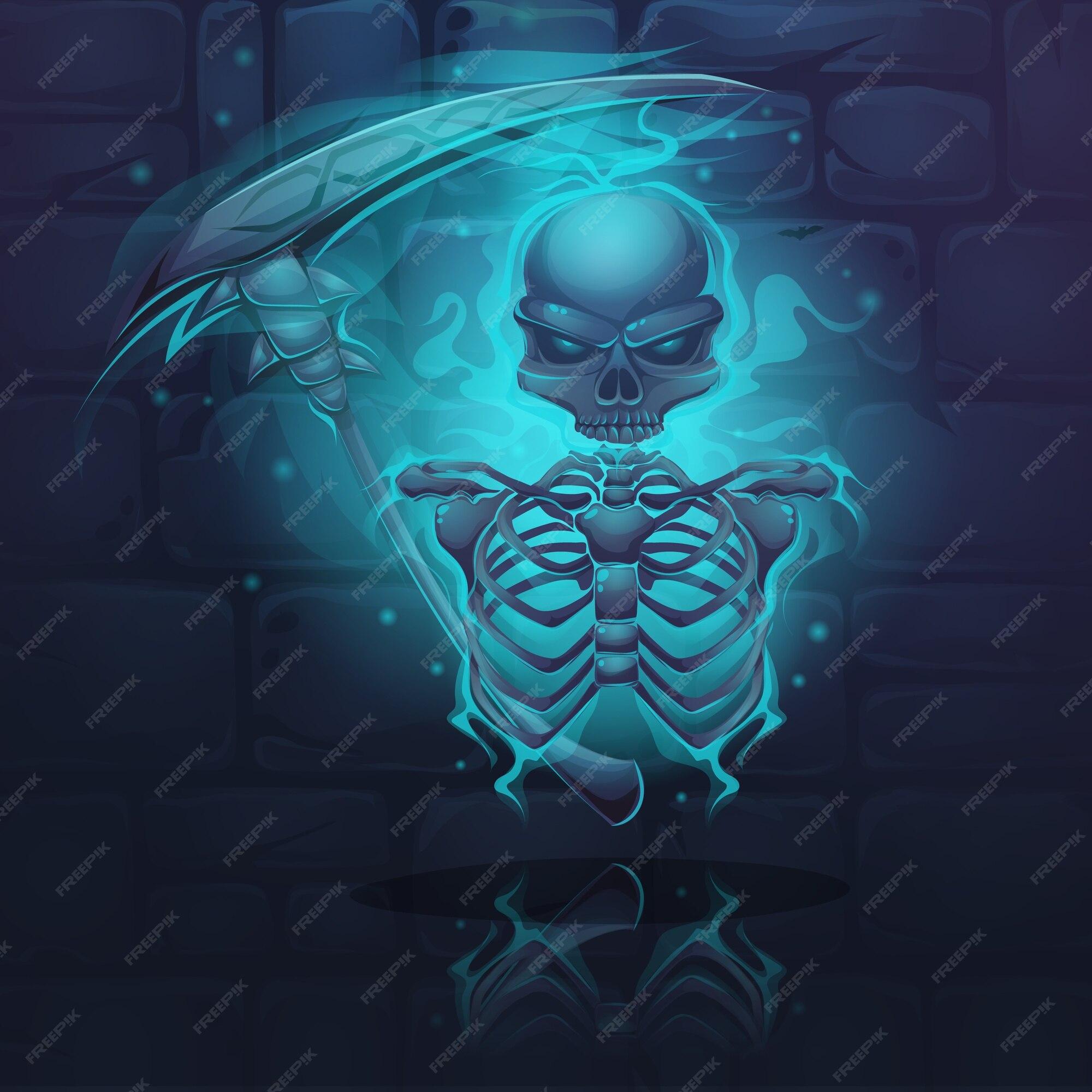 Premium Vector Dark Skeleton With Blue Aura