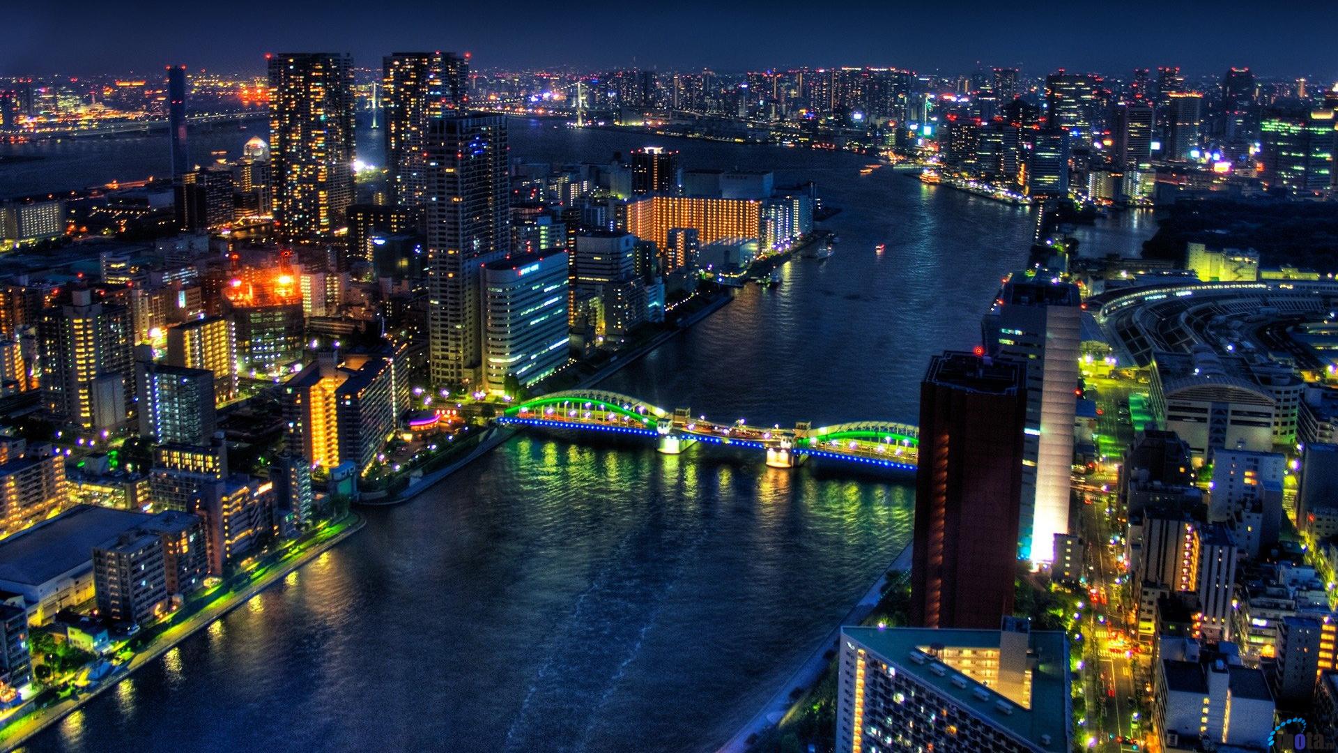 Download Wallpaper Bridge in Tokyo by night 1920 x 1080 HDTV 1080p