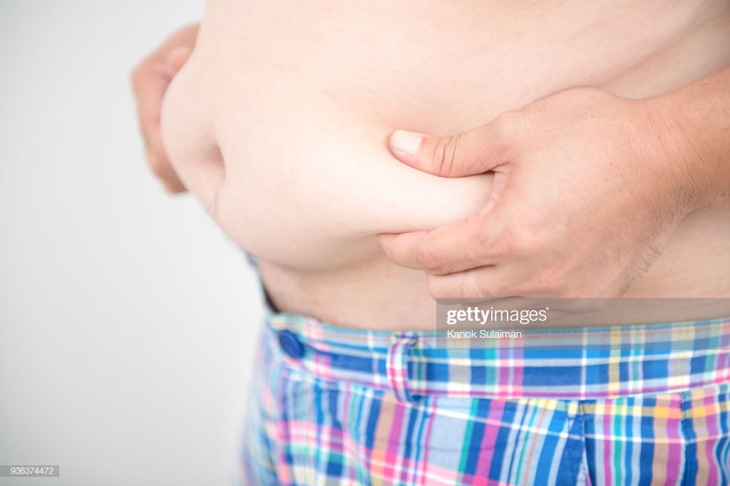 Overweight Man Checking Out His Weight Isolated On White