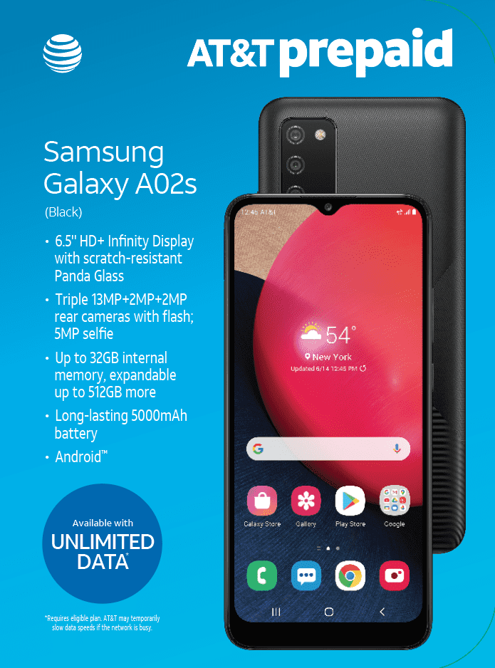 At T Samsung Galaxy A02s 32gb Black Prepaid Smartphone