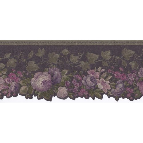 Olive Black Floral Wallpaper Border 500x500