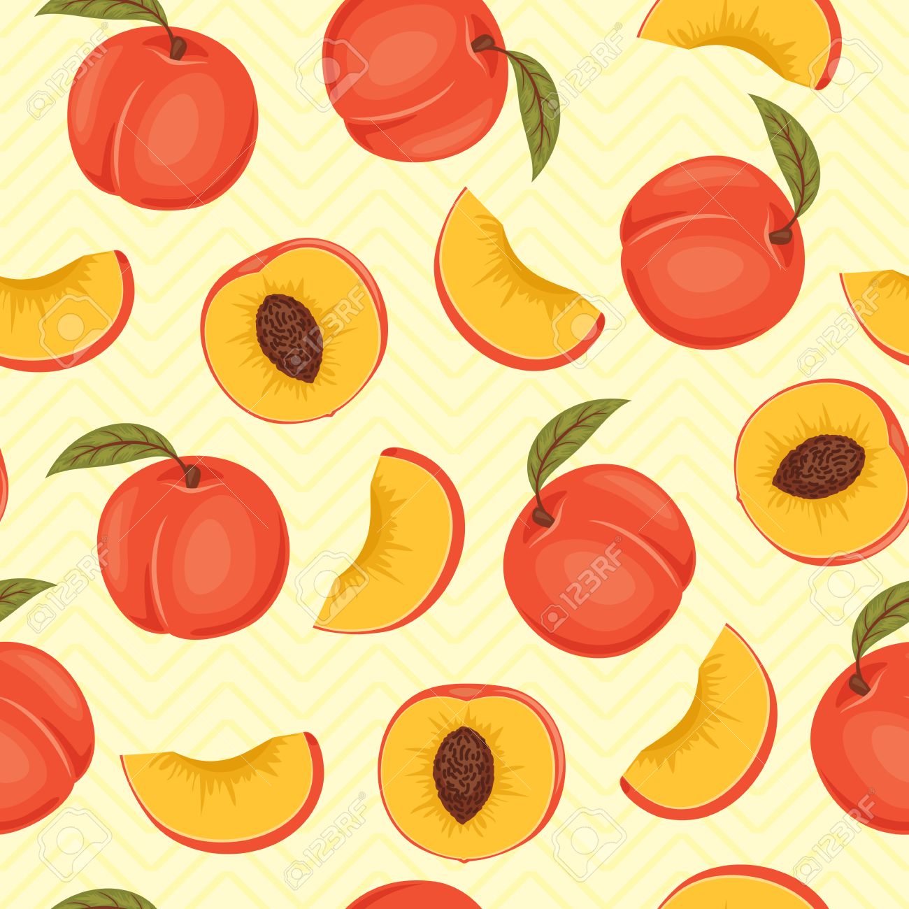 Peach Seamless Pattern Vector Wallpaper Peaches With