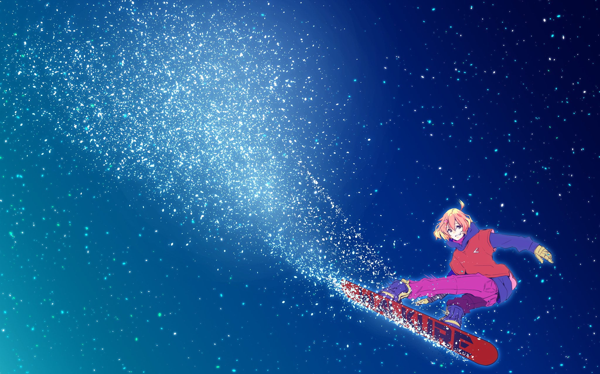 Female On Snowboard Anime Character Illustration