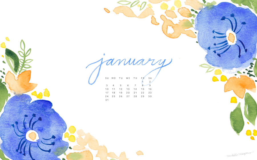 January Watercolor Floral Calendar For Your Puter Desktop