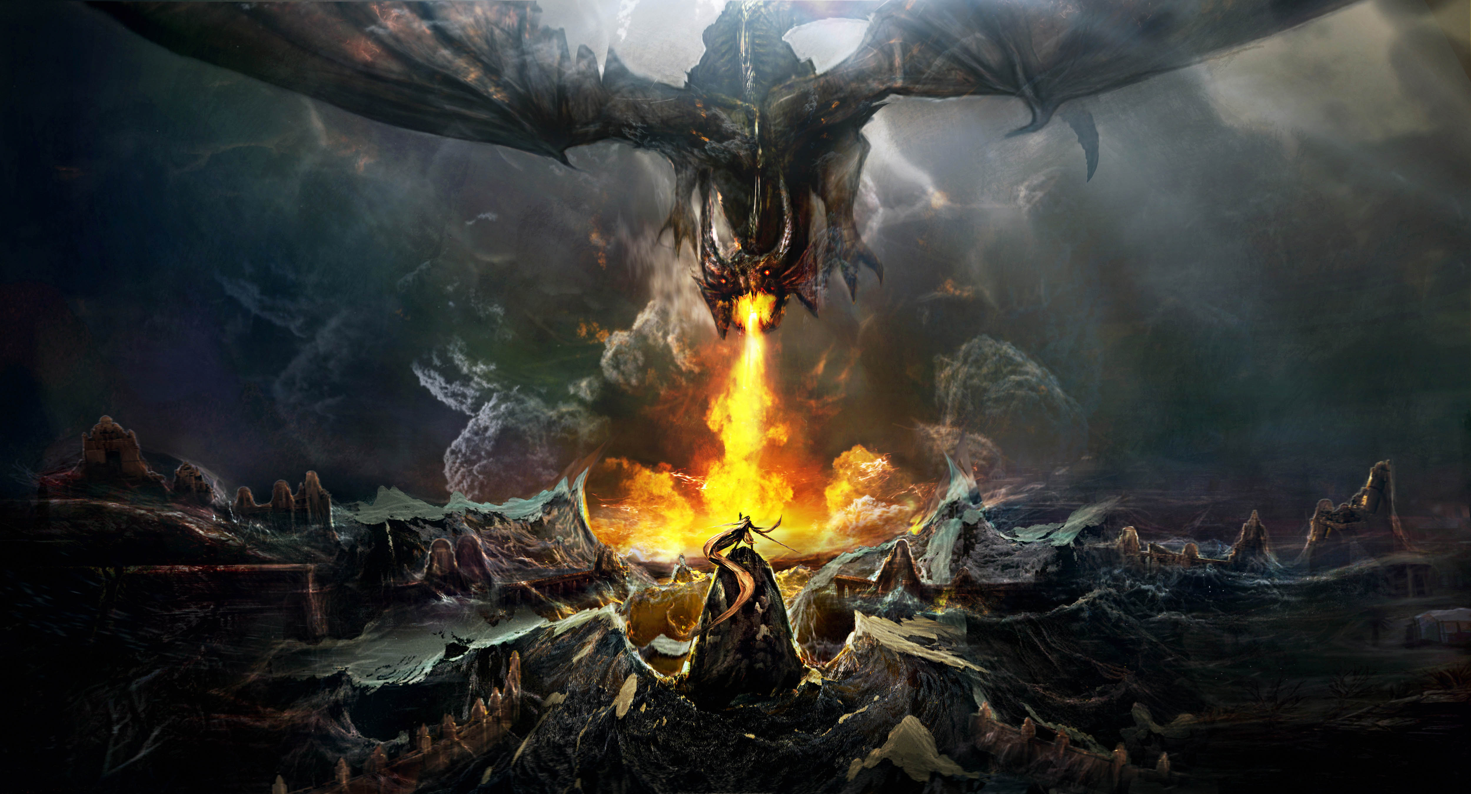 Epic Dragon Battle Wallpaper