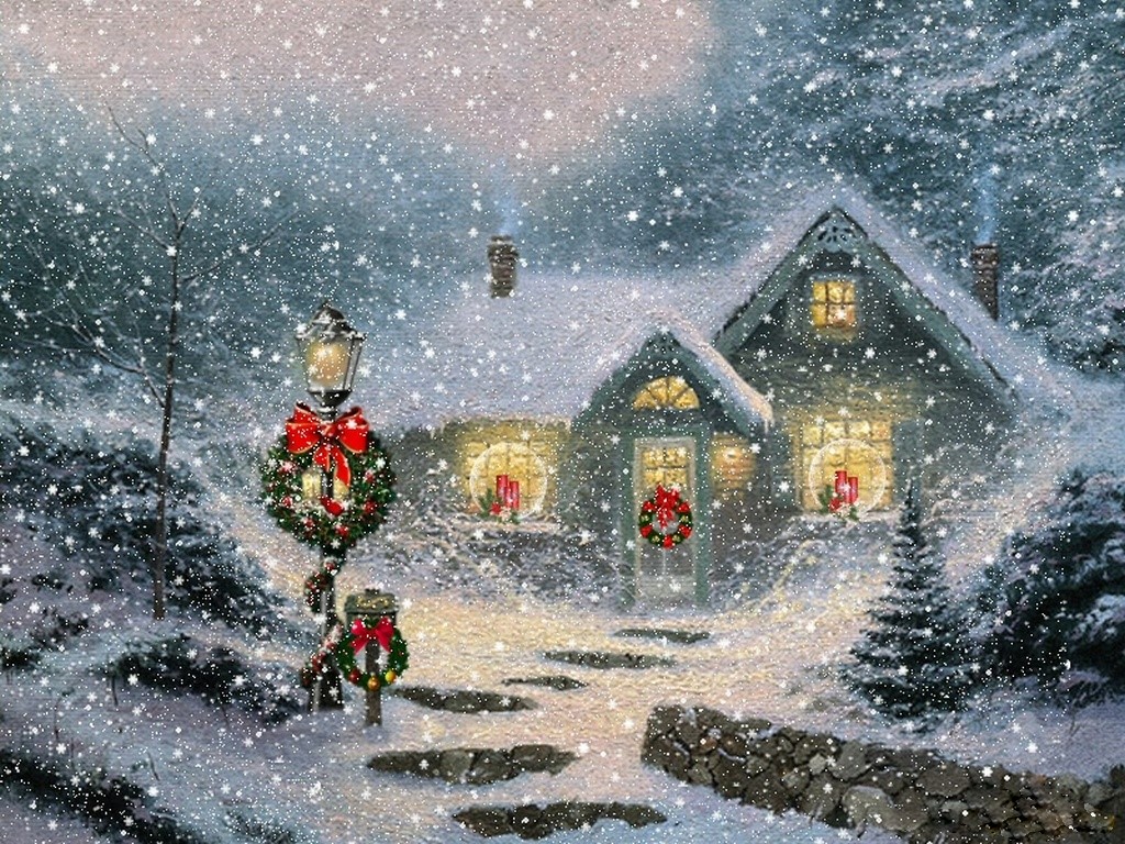 Thomas Kinkade Christmas Wallpaper Grasscloth