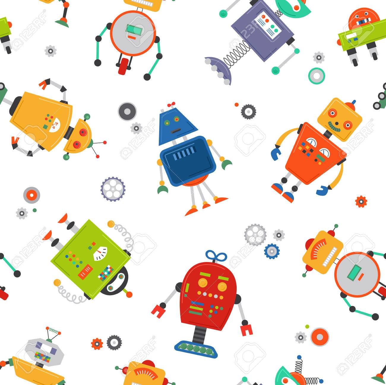 Robots Seamless Pattern Children Robo Background Color Cute