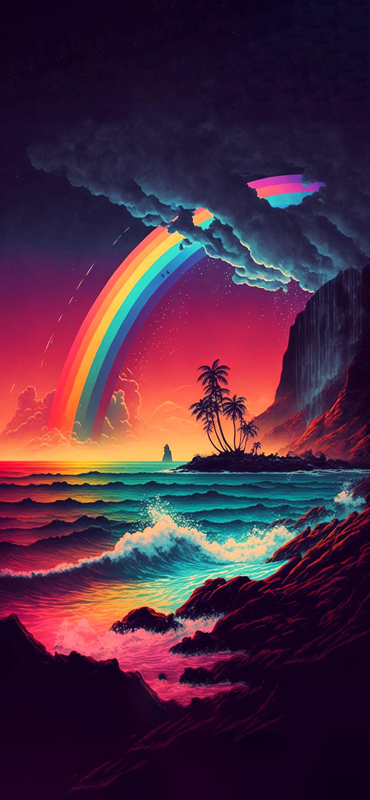 Hawaii Ocean Rainbow Art Wallpaper Cool