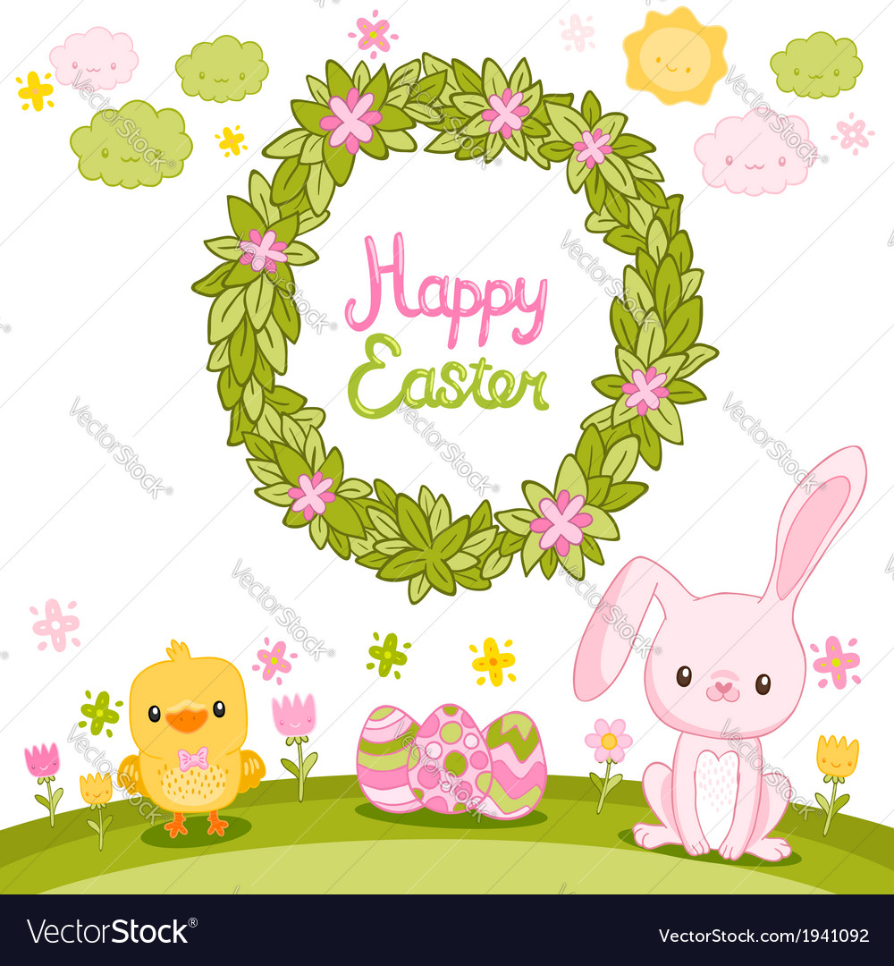 Happy Easter background with cartoon cute bunny Vector Image